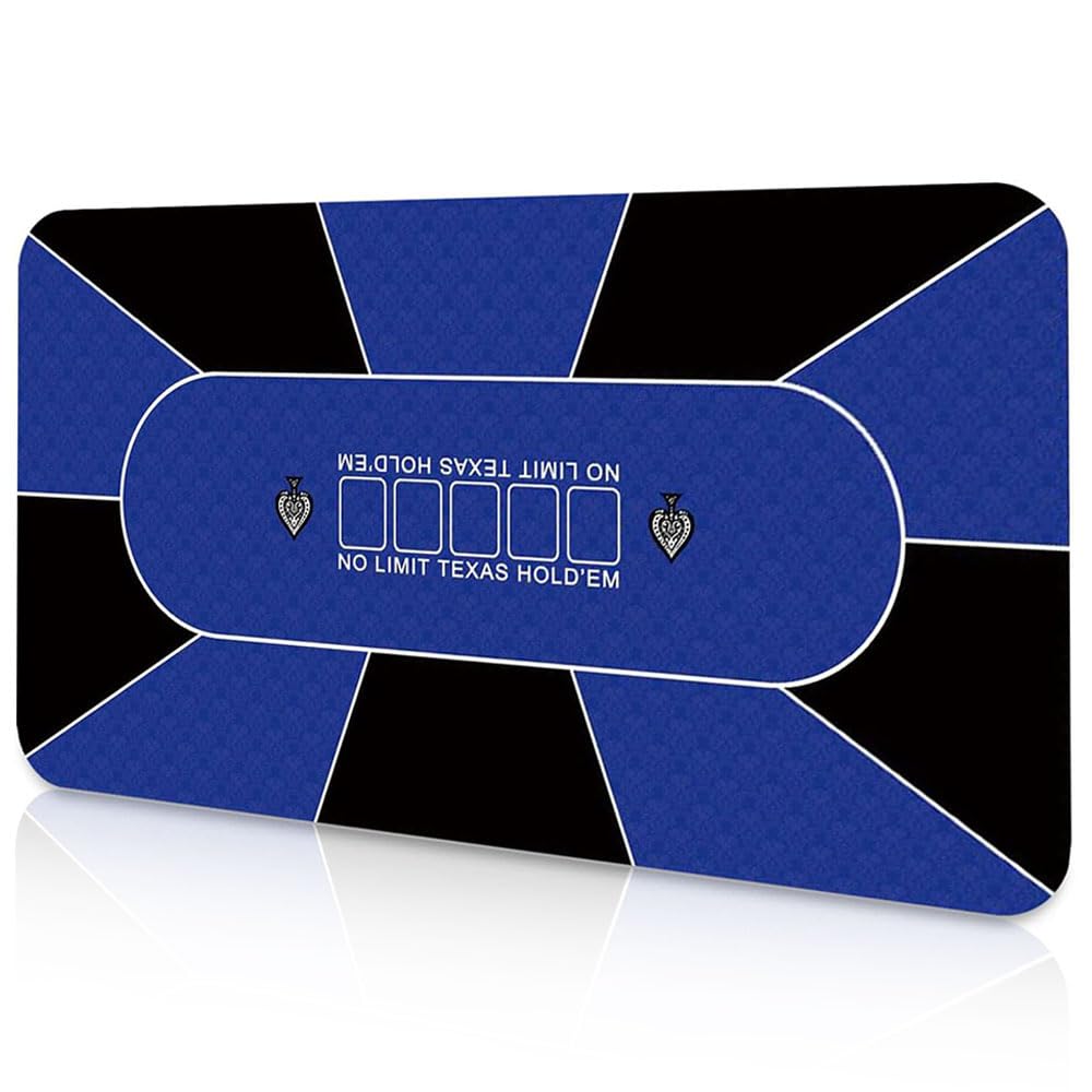 Amrocky Professional Poker Mat 120 x 60 cm, 8 Player Portable Rubber Texas Hold'em Poker Table Top Layout w/Carrying Bag to Play Cards, Poker Games, Blackjack, Casino