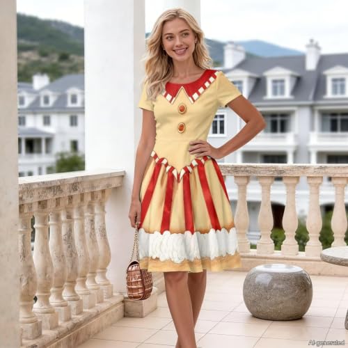 Image of AFPANQZ Womens Casual Summer Lightweight Vintage Dress Short Sleeve Midi Dress Knee-Long Luxury Formal Dress