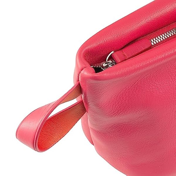 DUDU Beauty Case Donna Uomo in Pelle con Cerniera Zip, Borsa da Toilette Grande Colori Vivaci, Ideale per Viaggi, Palestra, Terme, Interno Idrorepellente Lampone