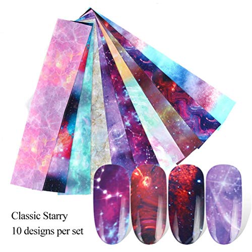 Nail Art Transferfolie Sticker 10 Blatt Sternenhimmel Nail Art Aufkleber DIY 3D Nagelfolie Transfer Aufkleber für… – Bild 4