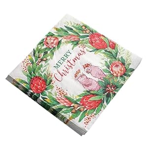 Generisch Weihnachts-Servietten, 20 Stück, Kranz Kakadu Design