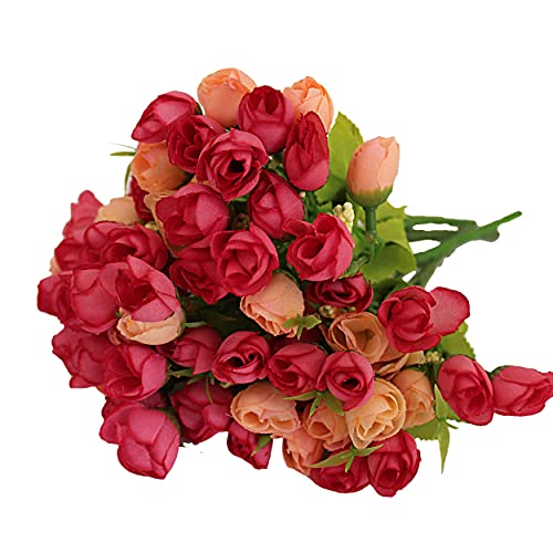 Image of TIED RIBBONS Set of 2 Mini Artificial Peony Flower Bunches Small (Pink) for Vase Pot Living Room Indoor Table Centerpiece Home Decor Wedding Decoration Party Events Gift, Polyester -Vase Not Included