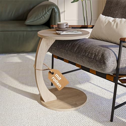 sugodesign Couchtisch mit Rollen, Kleiner Beistelltisch C Form, Beistelltisch Couch, stylischer Sofatisch in schöner Smoky Oak-Optik, runder Tisch als Ablagefläche für Couch und Wohnzimmer, C Form sugodesign Couchtisch mit Rollen, Kleiner Beistelltisch C Form, Beistelltisch Couch, stylischer Sofatisch in schöner Smoky Oak-Optik, runder Tisch als Ablagefläche für Couch und Wohnzimmer, C Form