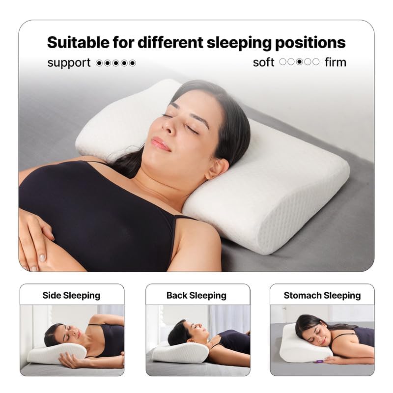 Image of Contour Cervical Neck Pillow for Pain Relief Sleep,Spinal Alignment, Neck Cushion with Memory Foam,Skin Friendly Cover, White (Pack of 1, Contour Cervical Pillow - White)