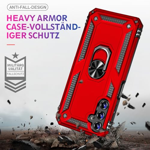 Image of for Samsung Galaxy S24 FE Case with Screen Protector, Military Grade Rugged Shockproof Galaxy S24 FE 5G Heavy Duty Protective Cover for Samsung S24 FE Magnetic Ring Kickstand Phone Case (Red)