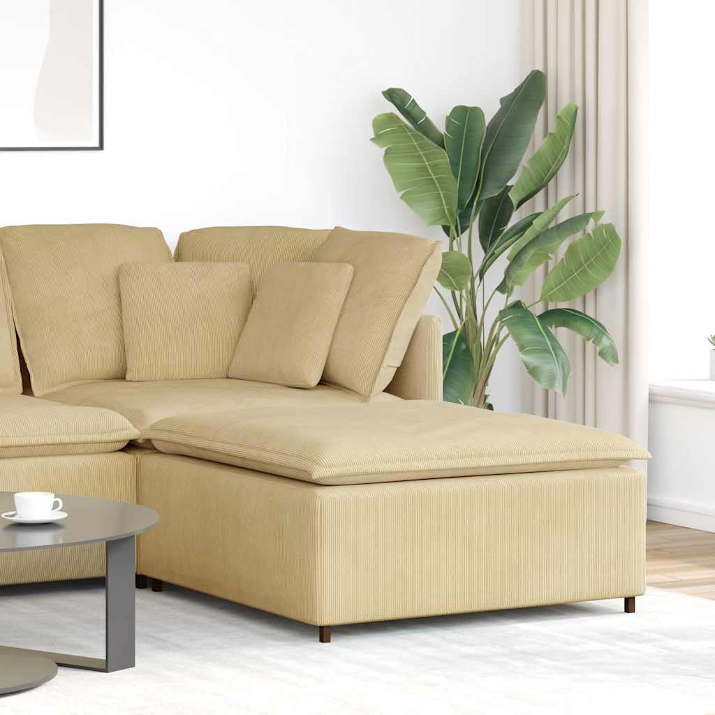 Sofá modular, módulo reposapiés, color verde grisáceo con acolchado de tela de pana 100 x 100 x 48 cm, marco de metal, taburete para salón, ergonómico y flexible