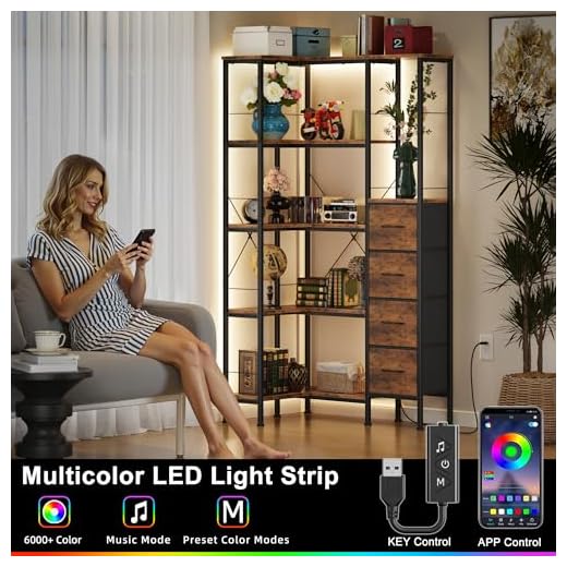 AFLUI 5-Tier Corner Bookshelf with LED Lights