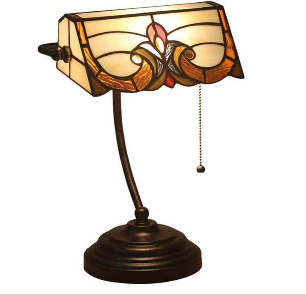 DFAEEKIYO Table Lamp Tiffany Style Banker Desk Lamps with Pull Chain Switch
