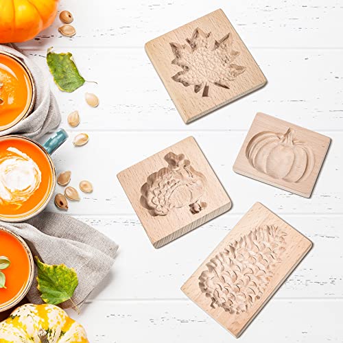 Eboot 4 Pcs Thanksgiving Cookie Molds Carved Wooden Cookie Press Embossing Cookie Cutter Funny 3D For Kitchen Baking Diy, 4 Styles #TOP6