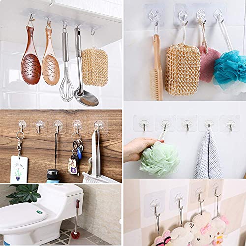 Image of Maxxic Labaratories (10+10) Self Adhesive Wall Hooks Heavy Duty for Hanging | Nail Free Sticky Hooks for Wall Heavy Items Without Drilling, Transparent Wall Hanger Hook (Bolt 10 + Flower 10, 20)