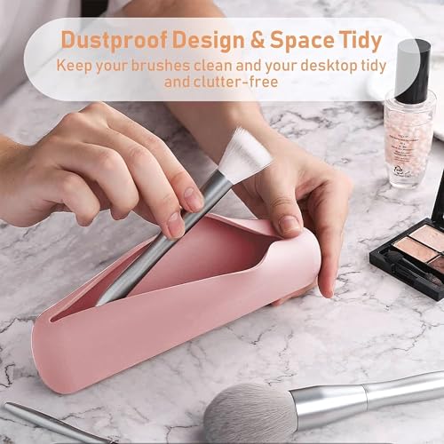 Image of Hian Silicone Makeup Brush Holder Travel Case with Magnetic Closure - Soft Waterproof Cosmetic Organizer, Anti-Fall Protective Storage Pouch for Makeup Brushes & Beauty Tools (Pink,Pack of 1)