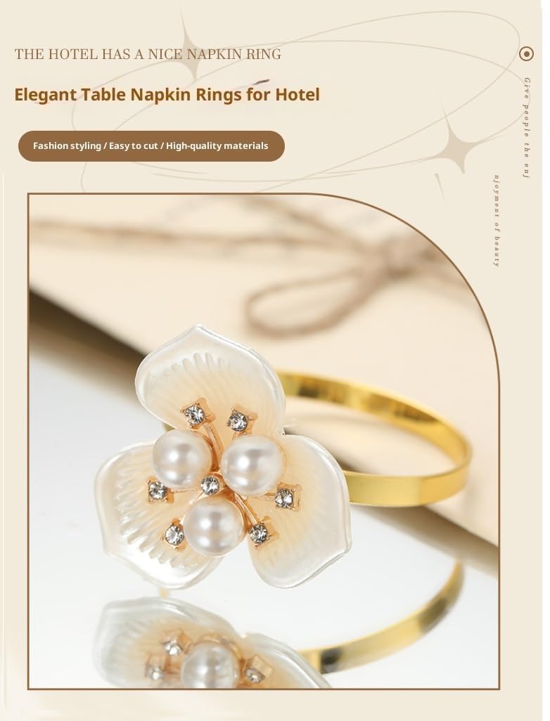 Décorationde Table Lotde 50 Rondsde Serviette en Perlea Trois Pétales Motif Fleur pour Restaurant Hôtel Dîner Mariage Anniversaire Blanc