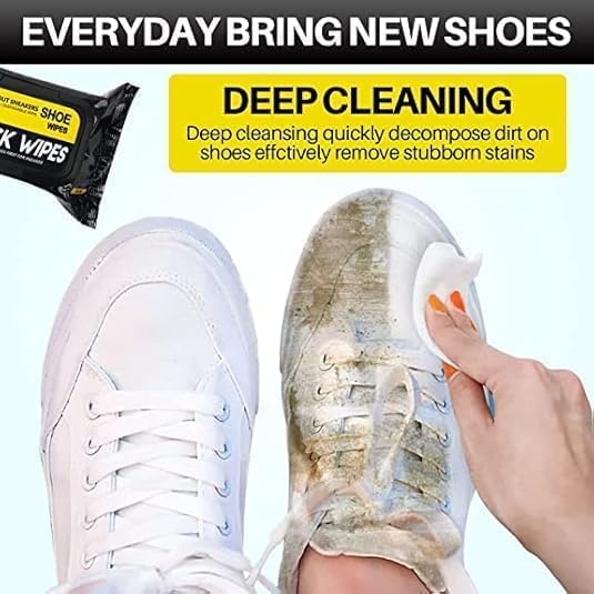 Image of Shoe Cleaning Wipes (80 PCS) - Instant Sneaker Cleaner Wipes for Shoes, White Shoes, Sports Shoes & Leather Footwear, Portable Stain Remover, Quick Cleaning Wet Wipes for Travel & Daily Use