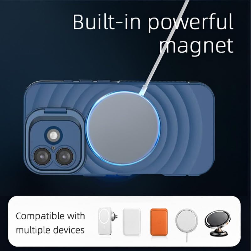 Image of LuxuryKase Shockproof Case for iPhone 17 | Ripple Pattern | Camera Protection | Inner Velvet Fabric Lining | Protective Cover with Enhanced Grip & Wireless Charging Support - Blue