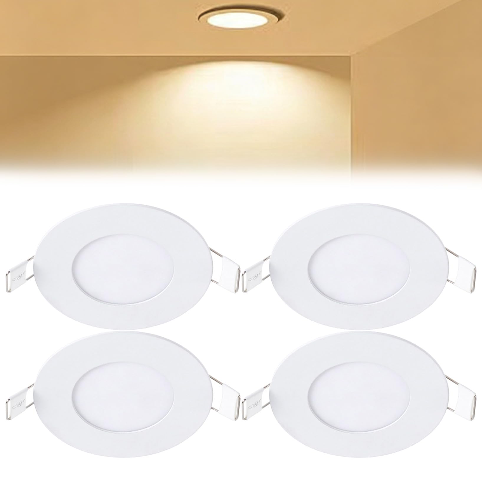 VOGHMOLD 3W Ultra Slim LED Downlight 3 inch, 3000K Recessed Ceiling Light, Cut Φ70-75mm, AC85-265V Flush Mount Spotlights Aluminum Round Panel Lights for Office Hallway, 4 Pack