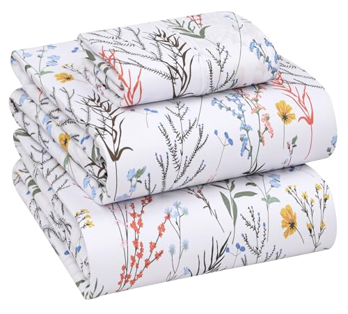 Image of RUVANTI 100% Cotton Percale Sheets Twin Size, Aroma | Crisp Cooling, Deep Pocket 16 inch, Soft Breathable & Durable, Hotel-Style, 3 Piece Set