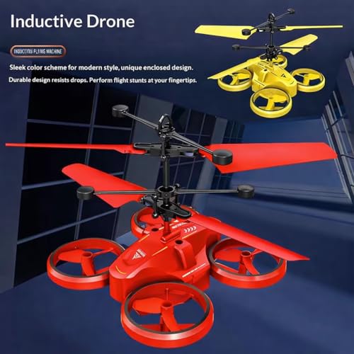 Image of Hand Sensor Drone for Kids Red | Gesture Control Flying Helicopter Toy with LED Lights | Rechargeable Indoor Flying Toy | Automatic Hover Safe Drone | Birthday Gift for Boys Girls