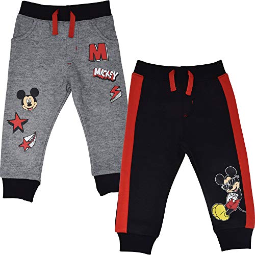 Disney Mickey Mouse Baby Boys 2 Pack Fleece Drawstring Pants Black/Gray 18 Months