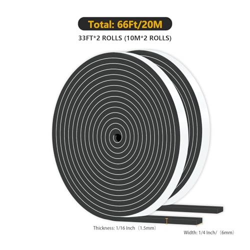 Image of Weather Stripping Door Seal Strip for Doors,1 /4 in x 1 /16 in x 66Ft | Door Insulation for Winter,Insulation Tape Roll for Insulating Door Frame,Window,Air Conditioner,Black