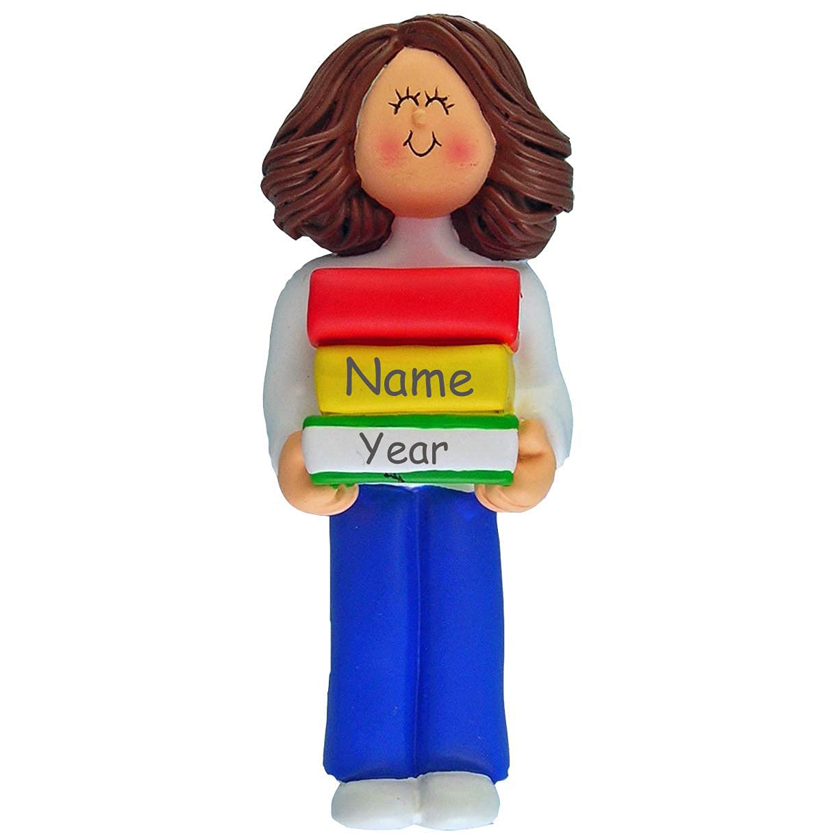 Personalized Reader Christmas Tree Ornament 2023 | Book Lover Girl Ornament - Free Personalized (Female Brunette)