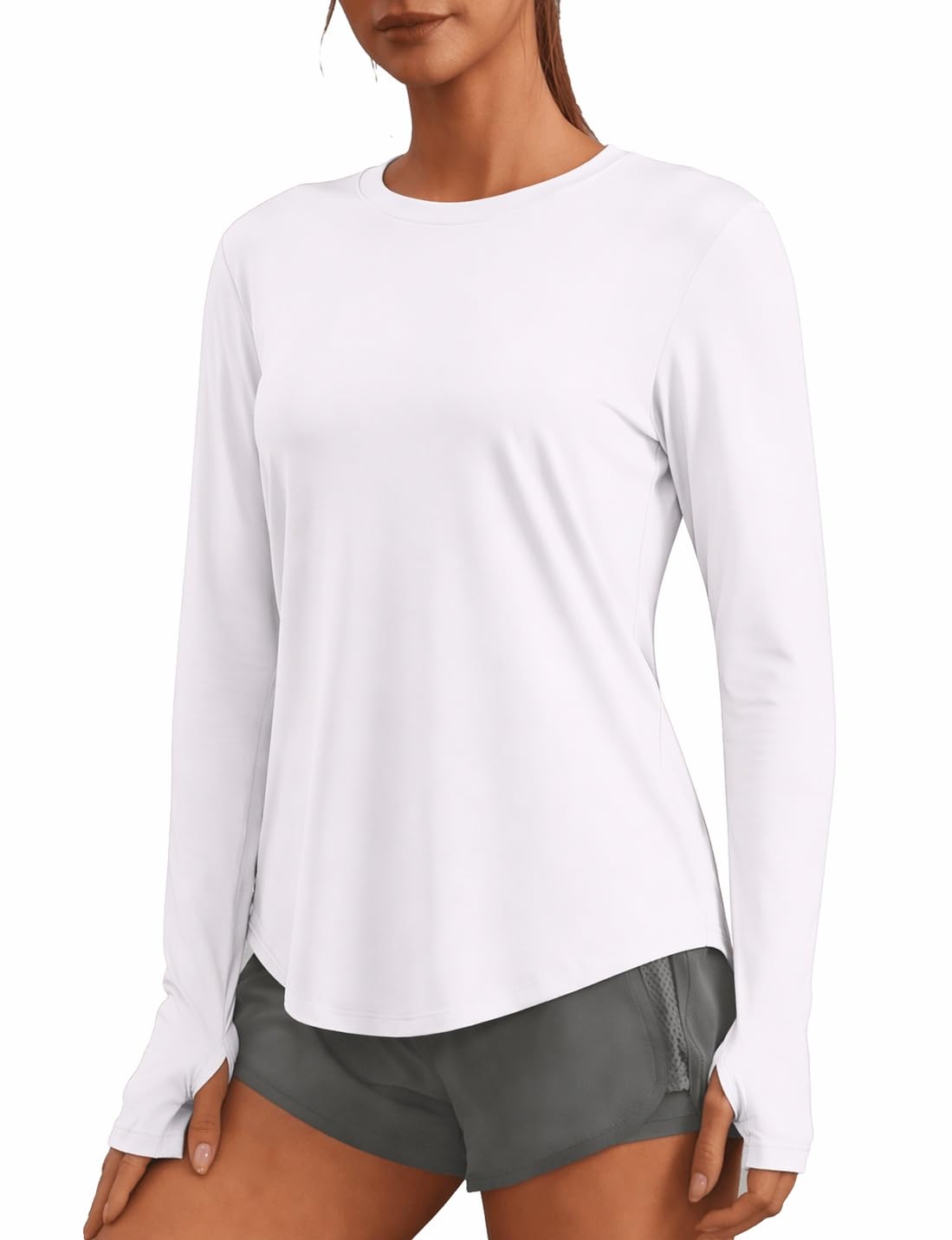 Soft Long Sleeve Workout Tops for Women Thumb Holes UV Sun Protection Quick Dry Golf Running Hiking Rash Shirts-image-38