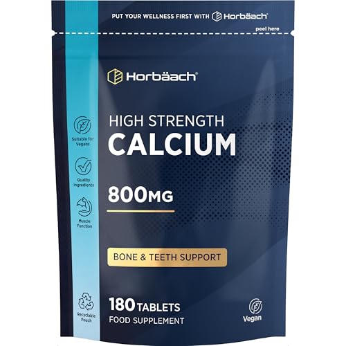 Calcium Tablets 800mg | High Strength Calcium Carbonate Supplement for Men & Women | 180 Vegan Tablets | Horbaach