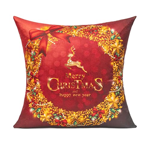 Vakado Christmas Red Gold Decor Throw Pillow Covers Xmas Outdoor Holiday Winter Deer Home Decorative Cushion Covers Tree Snowflake Decoration For Couch Sofa 18X18 Set Of 4 #TOP1