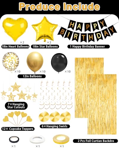 Image of Black Gold Happy Birthday Party Decorations with Banner Balloons for men