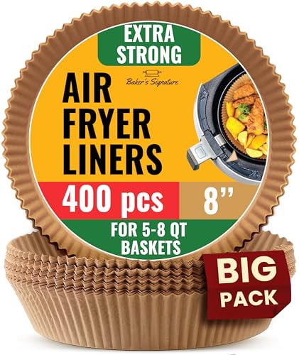 400Pcs Air Fryer Liners Disposable Round, Non-Stick and Oil Proof for Easy Cleanup, Ninja Airfryer Liners Great for Oven, Pans & Baking – 8 Inch for 5-8 qt Basket by Baker's Signature