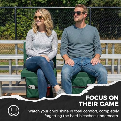 Image of SPORT BEATS Stadium Seats with Back Support Bleacher Chairs with Back and Cushion Thick Padded Bleacher Seats Includes Shoulder Strap Huntergreen 2pcs Regular - 17 inch W x 12 inch D x 16.5 inch H