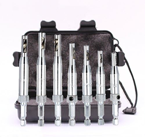GORCHEN Center Drill Bit Set Self Centering Hinge Hole Drilling Tool Kit Woodworking Hinge Drilling Assortment 5 Sizes 7 Pcs
