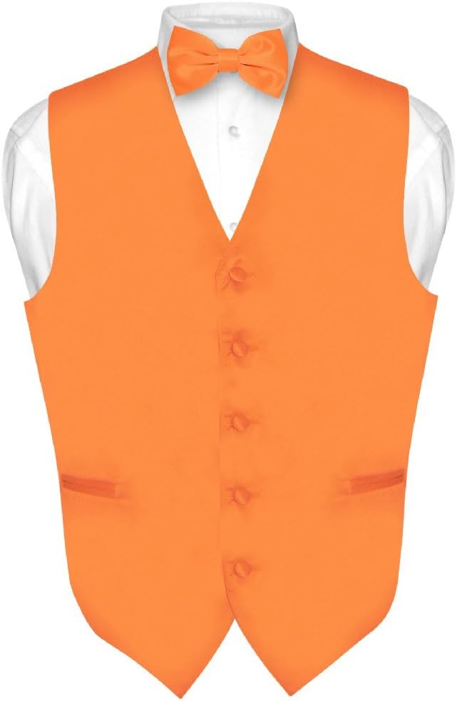 Vesuvio Napoli Men's Dress Vest & BowTie Solid ORANGE Color Bow Tie Set for Suit or Tuxedo