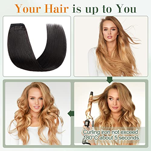 Image of Benehair One Piece Clip in Hair Extensions Real Human Hair Natural Black Hair Extensions Clip in Human Hair 20inch 3 /4 Full Head Straight Remy Human Hair 5 Clips Real Hair Extensions for Women