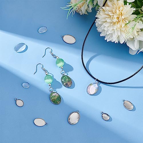 UNICRAFTALE 30 Sets Oval Cabochon Pendant 304 Stainless Steel Blank Bezel Charms Trays Settings with Oval Glass Cabochons Bezel Blanks Tray for Photo Pendant Craft Jewelry Making - Image 3