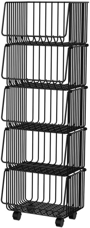 Cesta de Almacenamiento de Verduras para Cocina de 5 Niveles, frutero apilable de Alambre con Ruedas, Estante de Almacenamiento Resistente para cebollas y Patatas, Carrito Multiuso