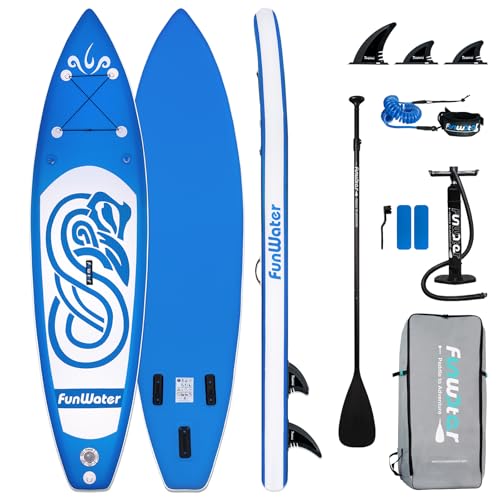 FunWater Stand Up Paddling Board Aufblasbares SUP Board mit Paddel, Flossen, Rucksack, Pumpe,...