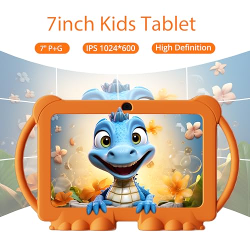 Image of PEICHENG Kids Tablet 7 inch Android 12.0 for Toddler, 4GB RAM 32GB ROM Bluetooth IPS Screen Parental Control Dual Camera Shockproof Case for Educational Games (Orange)