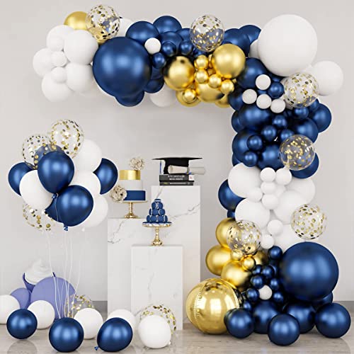 Arche Ballon Anniversaire Bleu,Kit Arche de Ballons Bleu Blanc Or, Arche Ballon Bleu Marine,Ballon Baby Shower, Guirlande Ballon pour Decoration Anniversaire Garcon Bapteme Mariage Gender Reveal