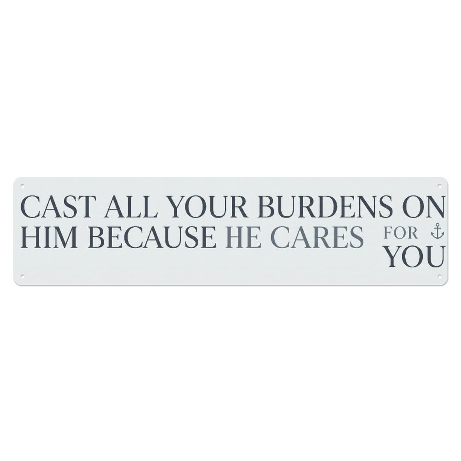 Fyrn Style Cast Burden Care Scripture Bible Verse Positive Metal Tin Sign
