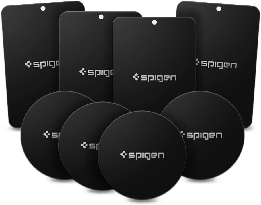 Spigen Kuel MP-8P Metal Plates for Magnetic Car Mount Phone Holder QNMP Compatible (8 Pack - 4 Round, 4 Rectangle) - Black