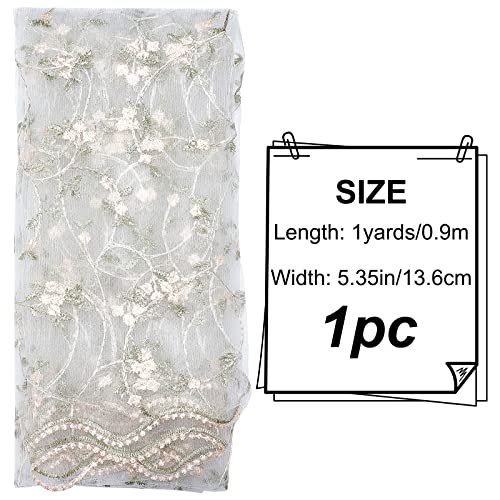 GORGECRAFT 53.5 Inch Width Floral Embroidered Lace Fabric Flowers Leaves Vine Embroidery Lace Trim Fabrics White Mesh Applique for Party Dress Skirt Clothing Embellishments DIY Sewing Crafts - Image 2