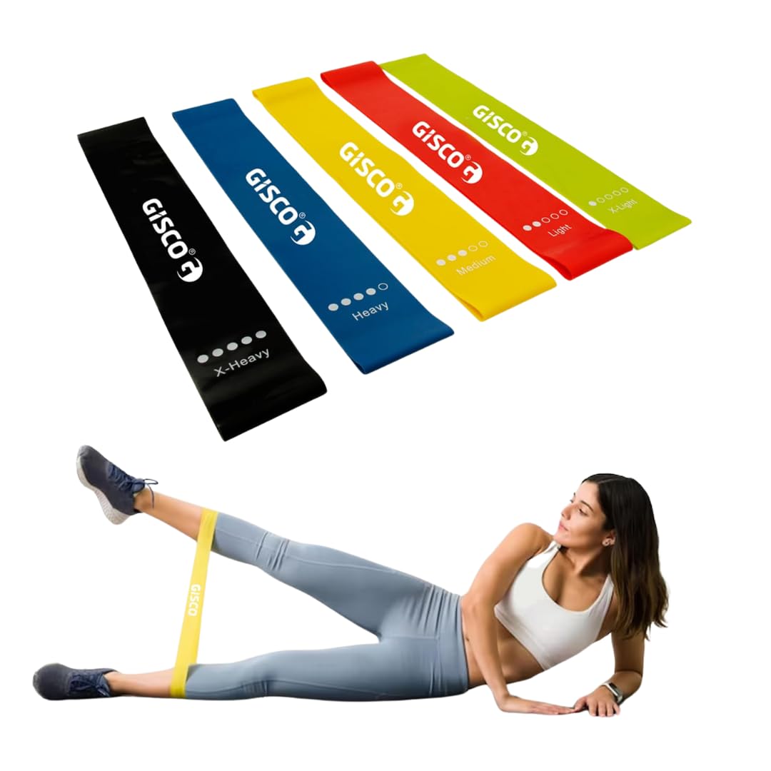 GISCO Pack of 5 100% Latex Resistance Loop Bands | Exercise Band Latex Band Thera Band for Fitness | 5 Levels Elastic Band for Home Gym Long Exercise Workout (B0CQ8JZXMF) Amazon Price History, Amazon Price Tracker