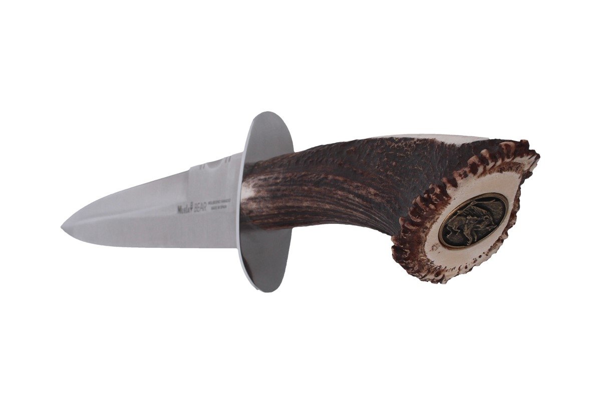 ELECTROPOLIS BEAR-24S Jagdmesser, Hirschschaftsmanschette, Edelstahlkreuz, mit Rose, MOVA 24,5 cm Klinge + Mehrzweck-Geschenkkarte