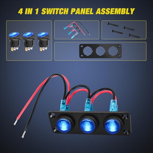 Image of Nilight 3 Gang Rocker Toggle Switch Panel Waterproof