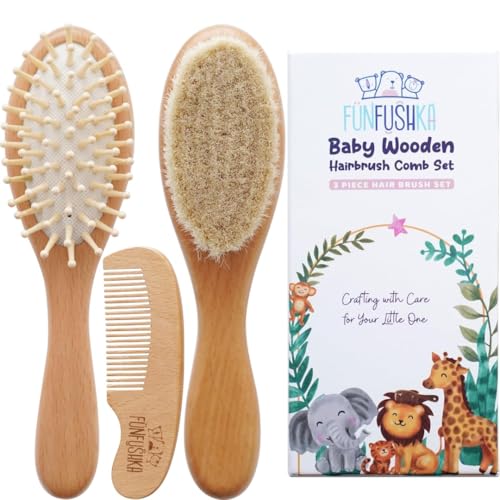 Image of Baby Hair Brush Set for Newborns & Toddlers - Baby Brush and Comb Set - Ultra Soft Goat Hair Bristles, Perfect for Cradle Cap, Newborn Showers & Registries Gift, Comb Brush for Girls & Boys