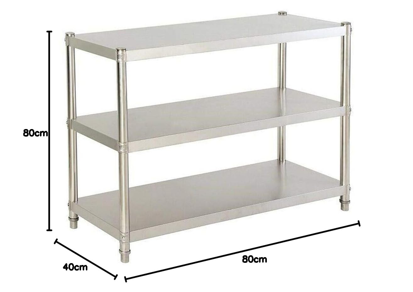 Tavolo da lavoro in acciaio inox commerciale con 3 ripiani, 80 x 40 cm, robusto tavolo da lavoro da cucina per garage, casa, argento