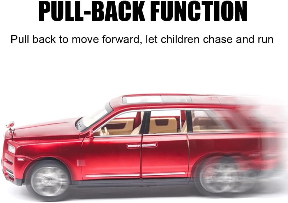 Image of 1:24 Rolls-Royce Cullinan Diecast Model Car Alloy Pull Back Toy Car with Sound & Light, Collectible Vehicle for Kids & Adults, Birthday Gift for Boys & Girls (Red)