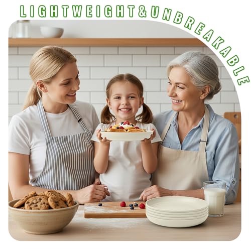 Image of 8In Kids Plates Set of 6, Wheat Straw Deep Dinner Plates,LightGrey | Unbreakable and Reusable Plates for Appetizer, Microwave & Dishwasher Safe, Ideal for Daily Use