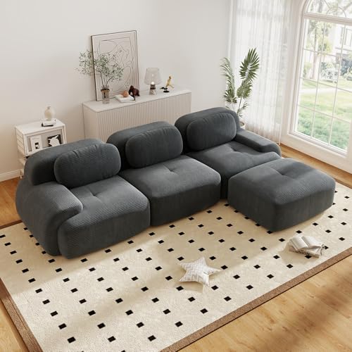 Canapé d'angle convertible moderne de 298 cm avec pouf, canapé modulaire en velours côtelé en forme de L, canapé compressé de 3 à 6 places pour salon,...