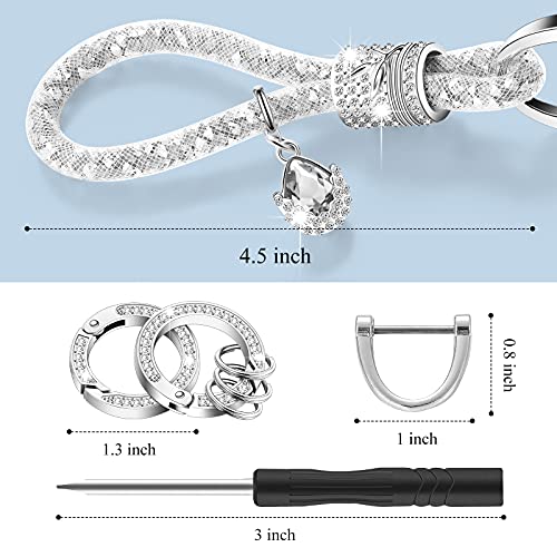 Crystal Bling Car Keychain For Women Glitter Rhinestone Keychain Ring Strap Key Fob Fashionable Glitter Key Fob Keychain Accessories Car Key Chains Car Key Decorations Diy Crafts (White,1 Piece) #TOP5